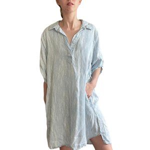 Philosophy Tencel Tunic Dress Light Blue & White Pattern